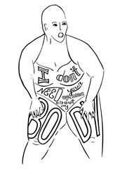 Silhouette of a woman. The slogan of radical feminism. I do not need your opinion about my body. Vector designe for emblem, t-shirt, sticker, poster.