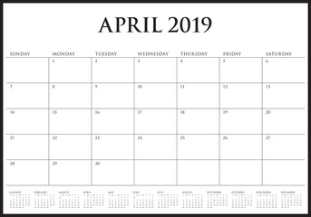 April 2019 desk calendar vector illustration