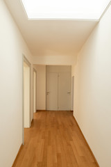 Corridor with parquet and doors in renovated apartment