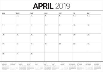 April 2019 desk calendar vector illustration