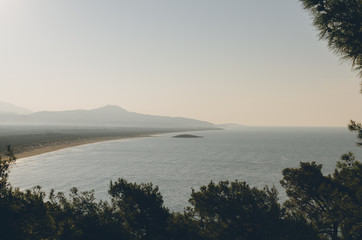 Wild beach patara in Fethie Beach. Mediterranean Sea, Antalya Province, Lycia, Anatolia Peninsula, Mediterranean Coast, Turkey.