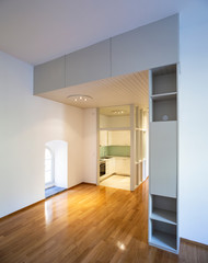 Elegant apartment with kitchen and living room with parquet