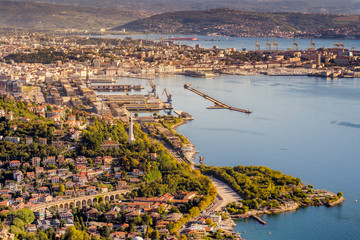 Aerial view of the beautiful city of Trieste in Italy - obrazy, fototapety, plakaty