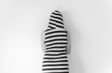 Woman depression have a headache depressed consultation,Mental health care concept,Black and white toned,back view