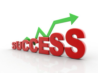 Rising arrow with success text . 3D illustration