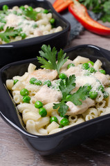 Traditional pasta with chicken slices