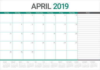 April 2019 desk calendar vector illustration