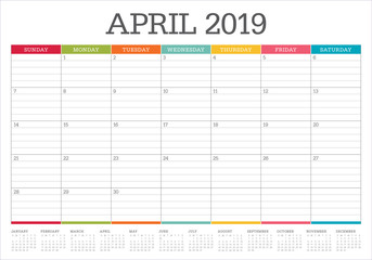 April 2019 desk calendar vector illustration