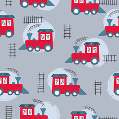 Seamless vector toy trains pattern. Baby print.