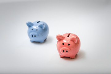 symbol of year piggy bank pink and blue on white background