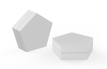 Fototapeta premium Blank White Cardboard Pentagon Packaging Box, Mock Up Template On Isolated White Background, 3D Illustration
