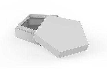 Blank White Cardboard Pentagon Packaging Box, Mock Up Template On Isolated White Background, 3D Illustration