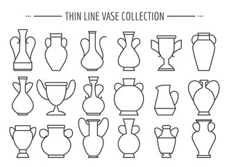 Thin line vases. Linear vase modern and vintage vector icons collection