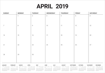 April 2019 desk calendar vector illustration