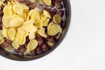 Cereal fitness with milk for breakfast in the morning light