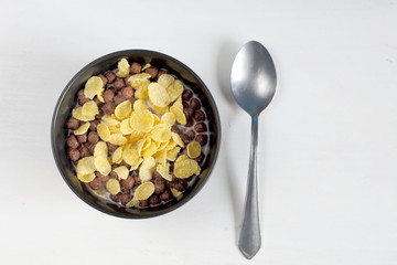 Cereal fitness with milk for breakfast in the morning light