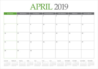 April 2019 desk calendar vector illustration
