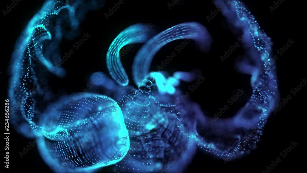 Aufkleber rotating 360 degree of human brain. glowing blue light particles point of human brain model. seamles