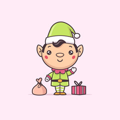 Cute kawaii Christmas elf vector cartoon illustration