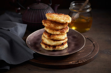 Russian fried quark pancakes syrnyky or tvorozhniki
