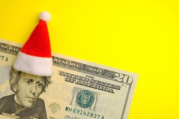 The image of Santa President Jackson on the twenty-dollar bill of the United States. The concept of...