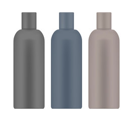 Colored cosmetic bottles isolated on white background