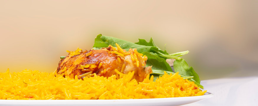 Chicken Kabsa - Mixed Rice Dishes That Originates In Yemen. Middle Eastern Food.