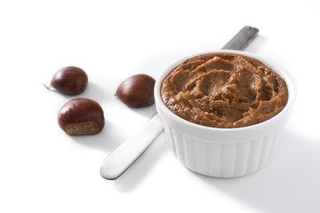 Chestnut cream on bowl isolated on white background