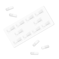 Medical capsules in blister pack isolated on white, vector mock-up