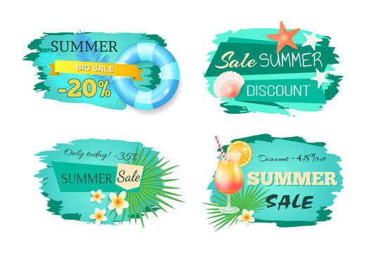 Summer Big Sale Banners Set Vector Illustration