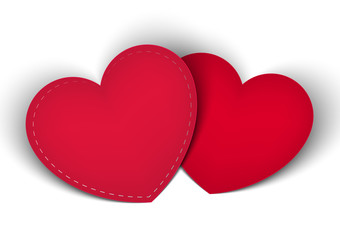 two beautiful red hears with shadows 