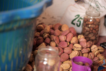 traditional kola nuts close up, on african market on a sunny day in the Gambia