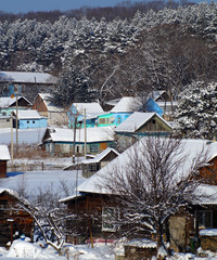 Russian fairy-tale snow-covered village
