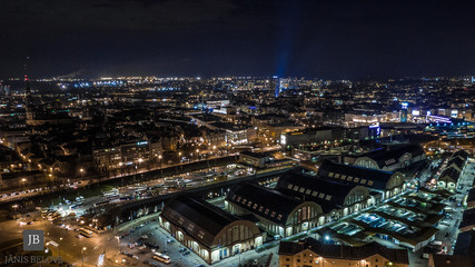 Aero panoram view over biggest Riga market center