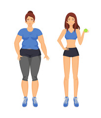 Woman Fat and Sportive Lady Vector Illustration