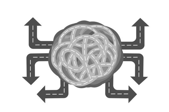 Illustration of knot forming road with arrows pointing different directions