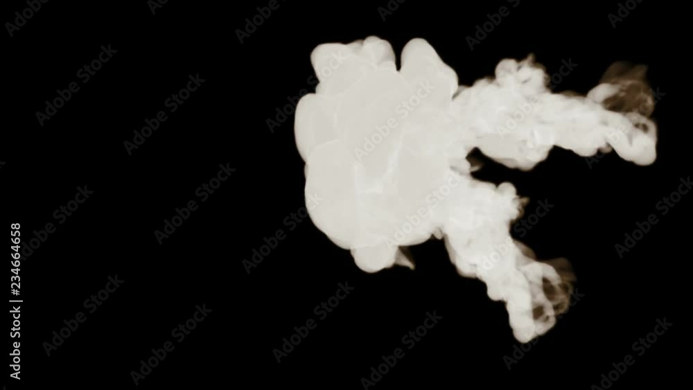 Poster smoke isolated on black background. two powerful ineter fluid flows move from right to left in the f