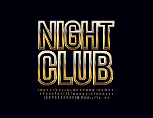 Royal Set of Black and Golden alphabet letters, numbers and punctuation symbols. Vector logo with text Night Club. Elegant chic Font.