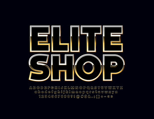 Golden chic Logo for Elite Shop. Vector set of Alphabet Letters, Numbers and Punctuation Symbols. Black and Gold exclusive Font.