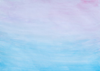 Abstract pink and blue watercolor gradient fill background with watercolour stains and paper texture.