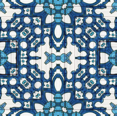 blue and white ceramic pattern, porcelain background texture, damask design style, 3d illustration.