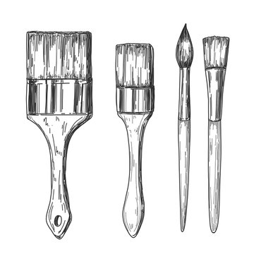 Vintage paint brushes collection hand drawing. Isolated on white background  #Sponsored , #sponsored, #advert…