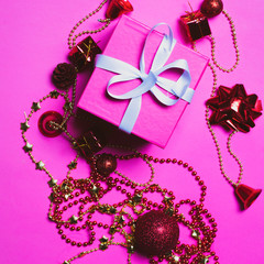 christmas decorations, vibrant background, pastel colors