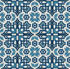 blue and white ceramic pattern, porcelain background texture, damask design style, 3d illustration.