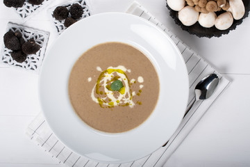 Mixed forest mushrooms cream soup