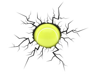 Tennis ball inside cracked hole