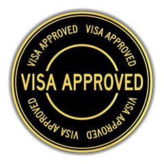 Black and gold color sticker in word visa approved on white background