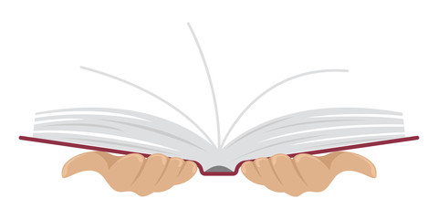 Open book in the hands of man. Flat style. Isolated illustration.
