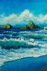 Naklejka premium Islands and waves in the sea - Marine seascape wave painting