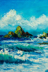 Fototapeta premium seascape painting sea, illustration, wave, blue, water